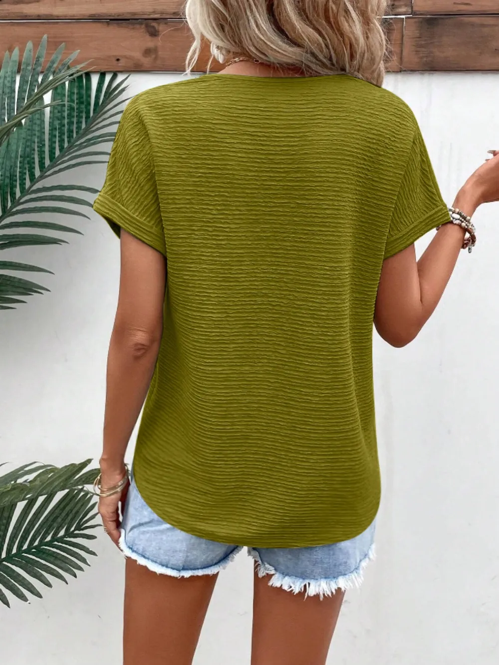 Textured Solid Color Short Sleeve Top, image 9