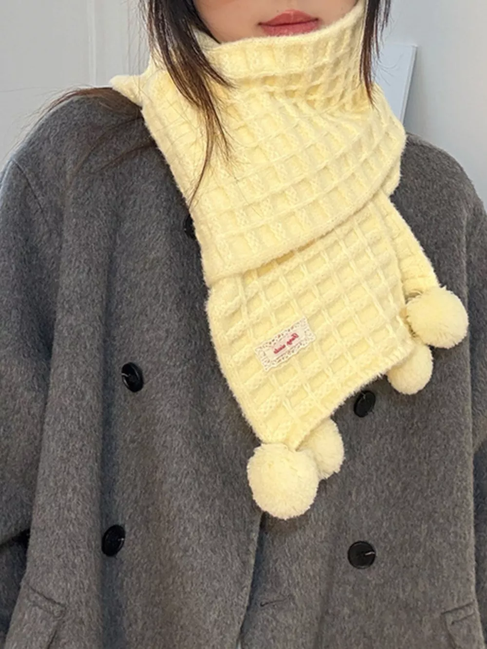 Waffle Knit Pom-Pom Scarf, image 5