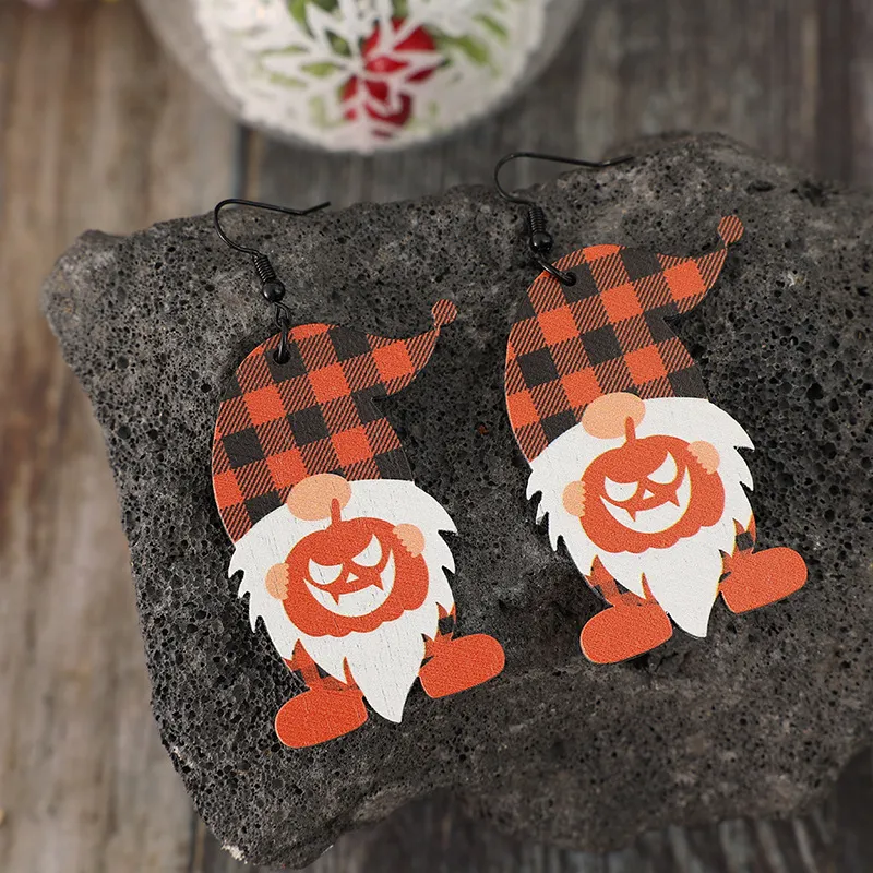 Wooden Dwarfs Pumpkin Dangle Earrings, image 2