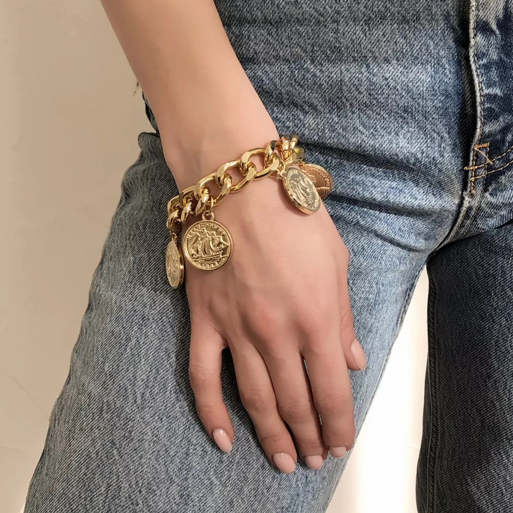 18K Gold-Plated Coin Charm Bracelet, image 2