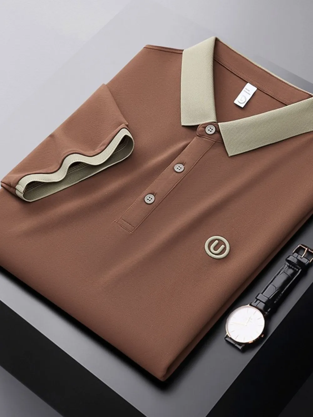 Men's Plus Size Breathable Short Sleeve Contrast Polo, image 7