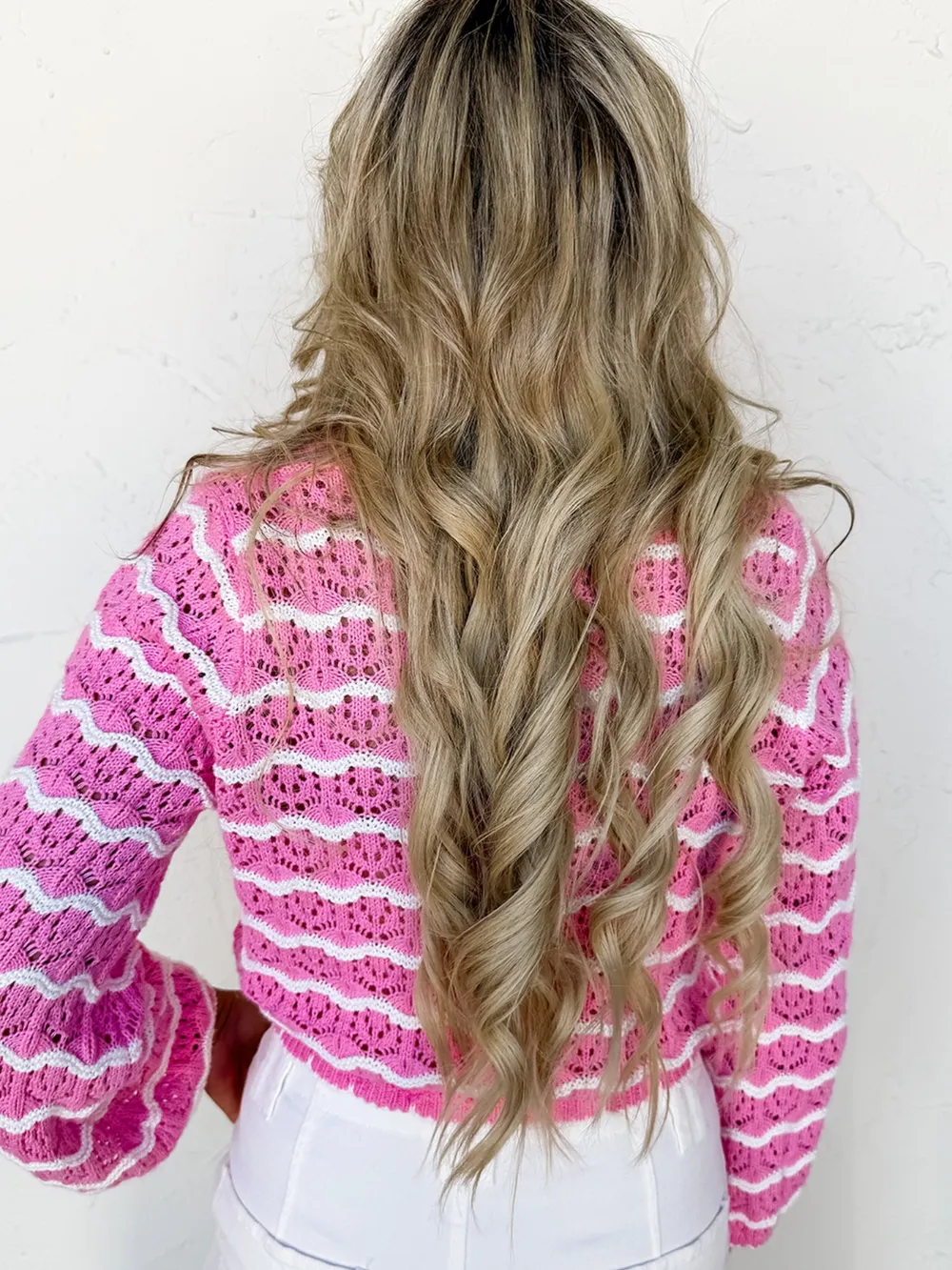 Striped Crochet Tie-Front Cardigan, image 3