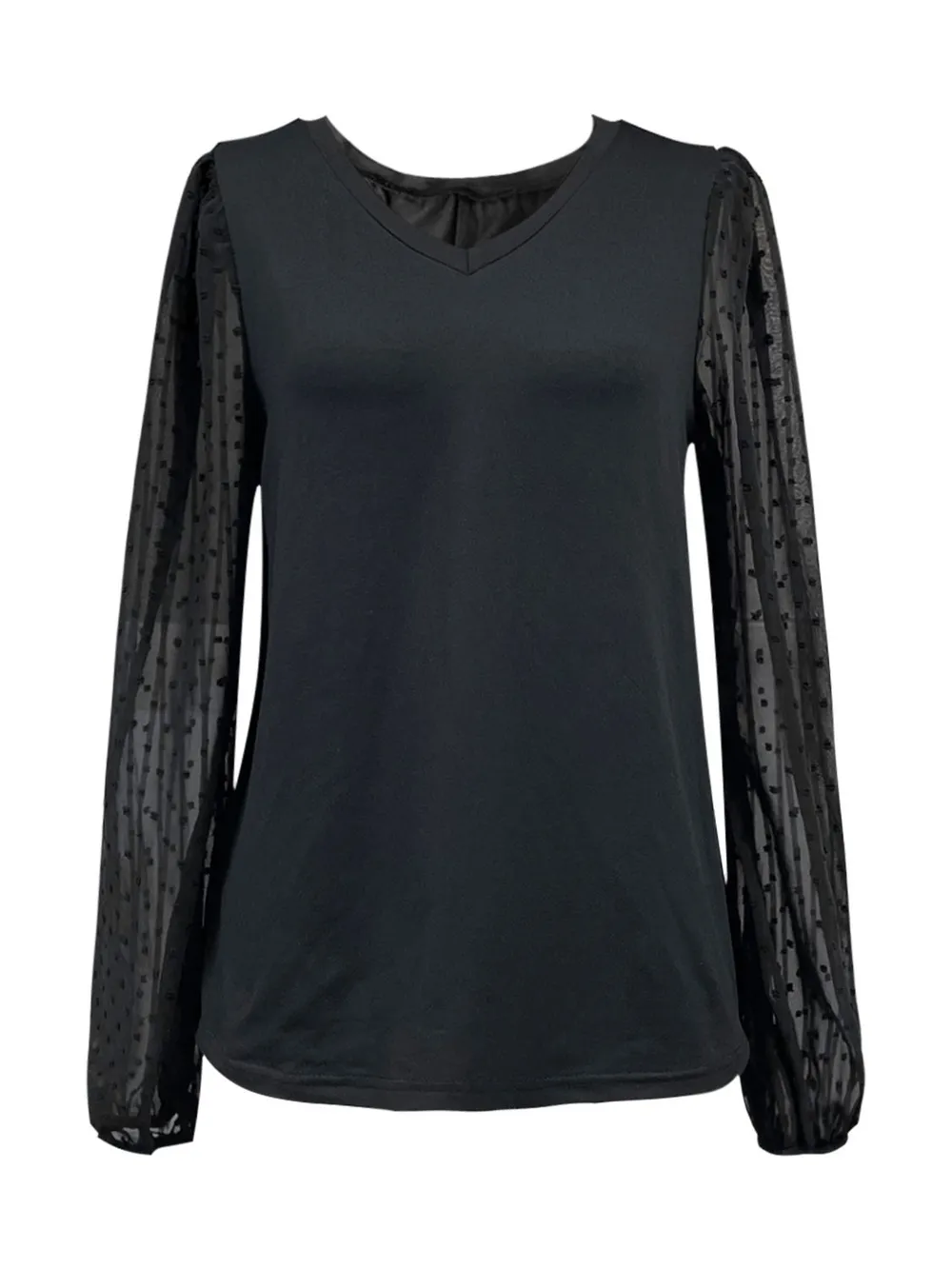 Full Size V-Neck Swiss Dot Long Sleeve Blouse, image 6