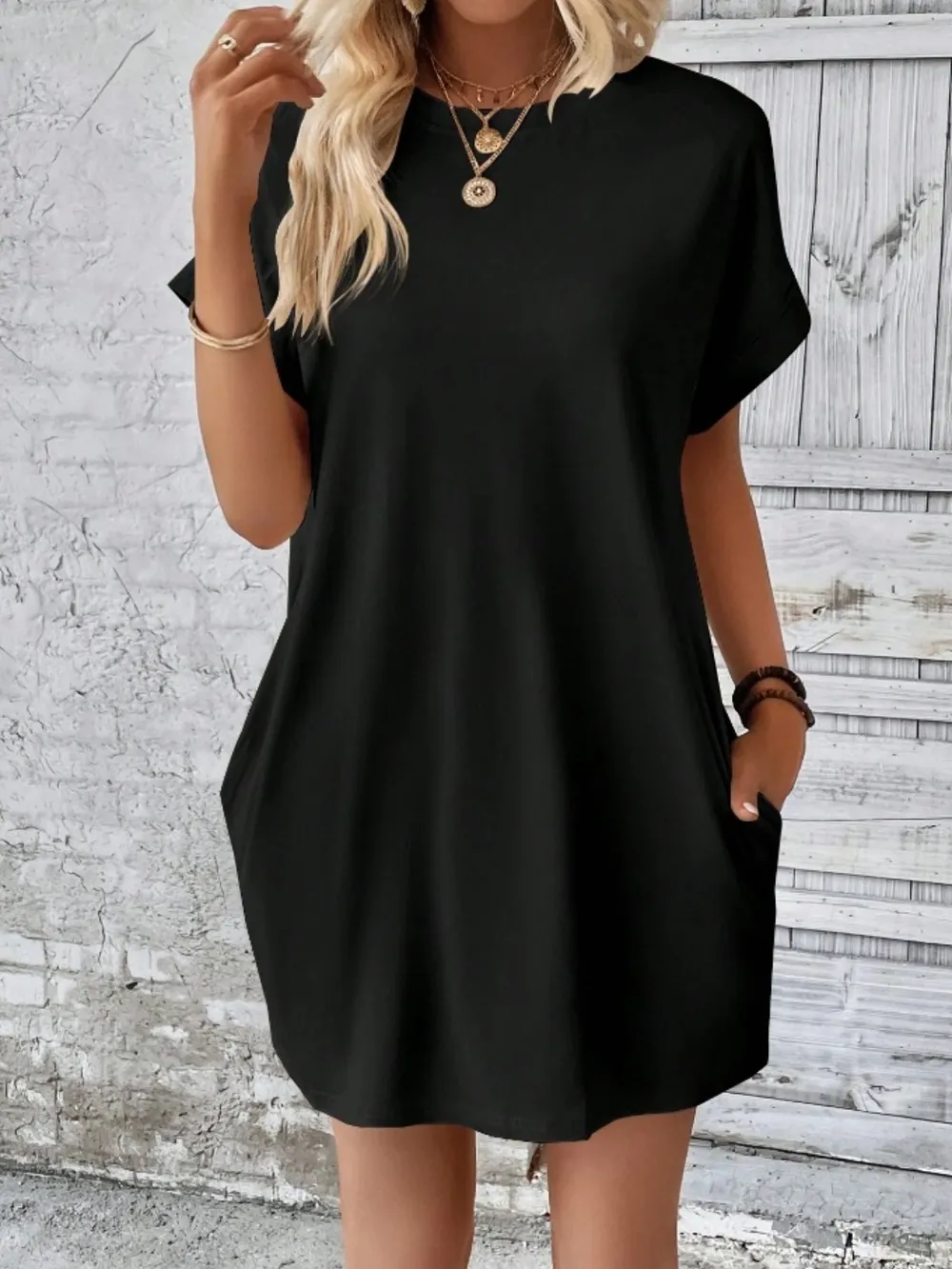 Pocketed Round Neck Short Sleeve Dress, image 8