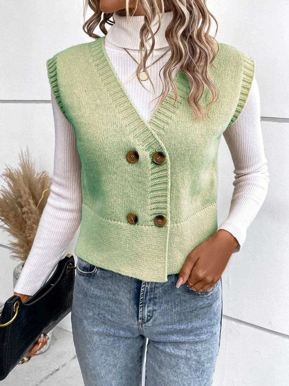 Full Size Button Up V-Neck Sweater Vest, image 6