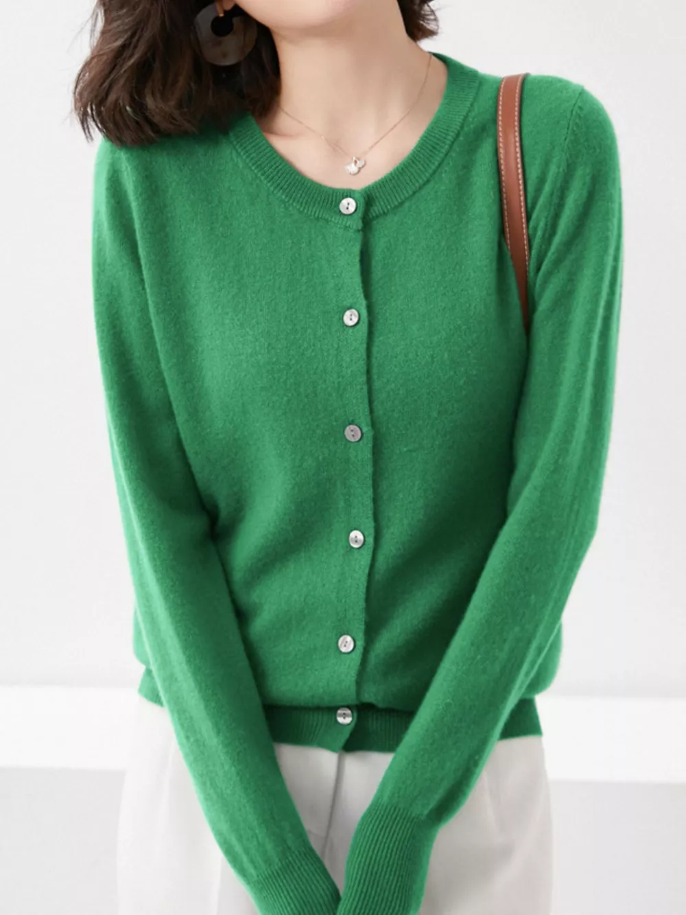 Classic Crew Neck Knit Cardigan, image 32