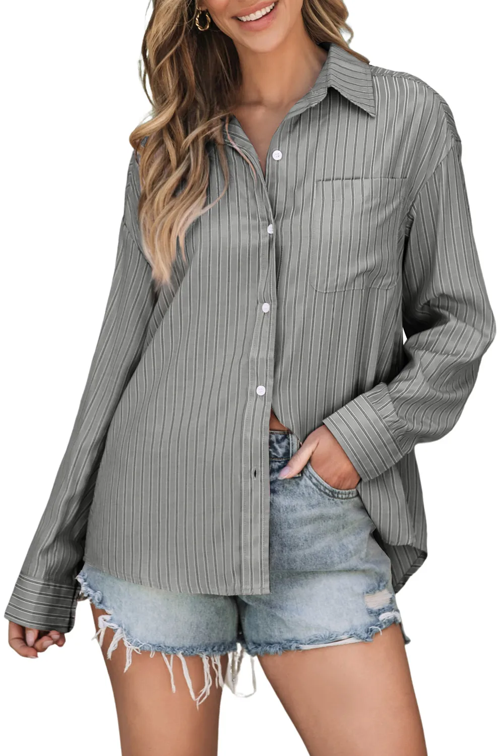 Striped Button Up Long Sleeve Shirt, image 7