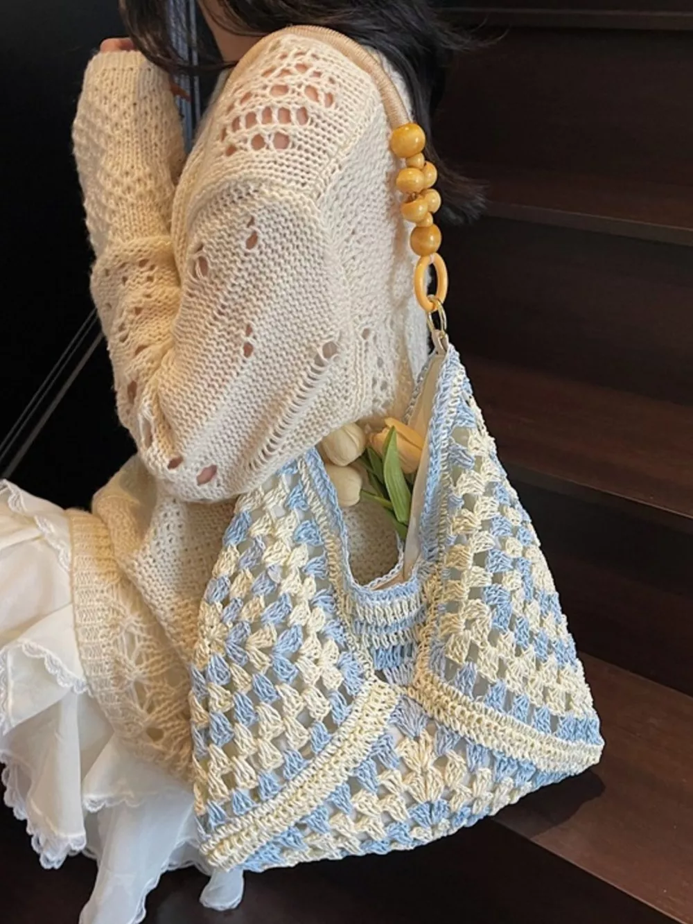 Contrast Crochet Shoulder Bag, image 3
