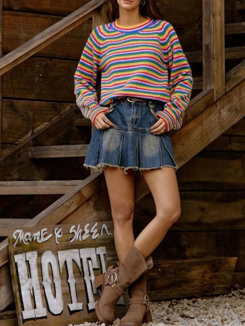 Rainbow Striped Pullover Sweater, image 2
