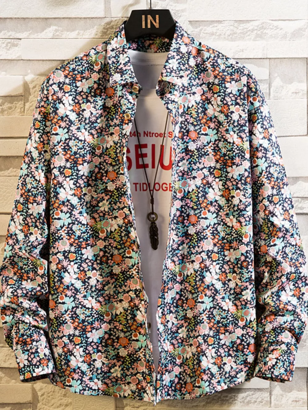 Men's Plus Size Printed Button Up Shirt, image 4