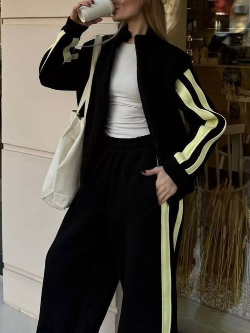 Contrast Striped Zip Up Top and Pants Set, image 8