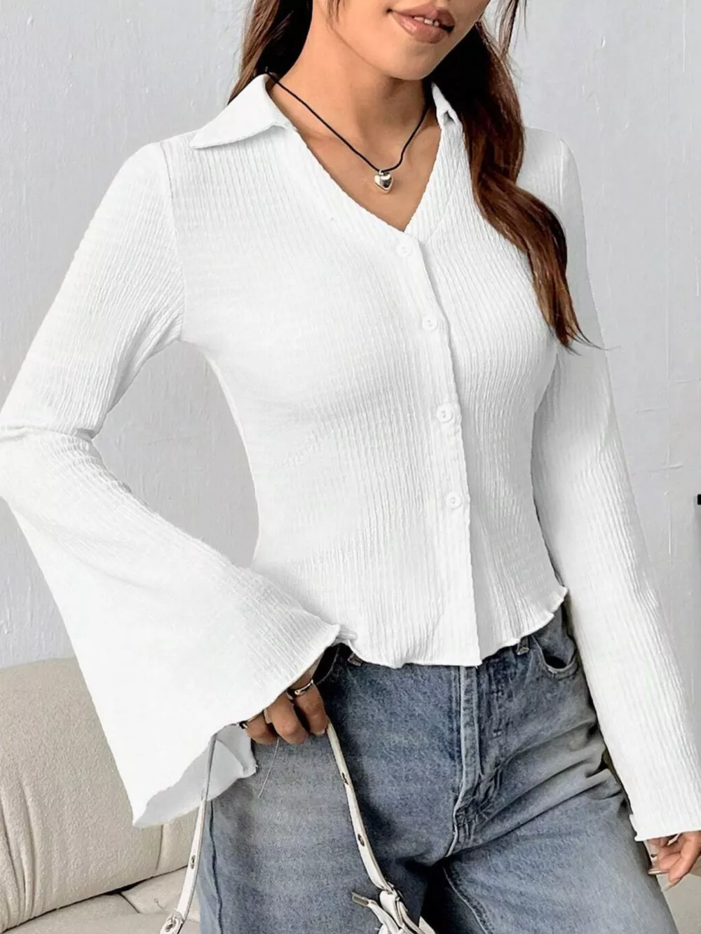 Button Up Flare Sleeve Shirt, image 21
