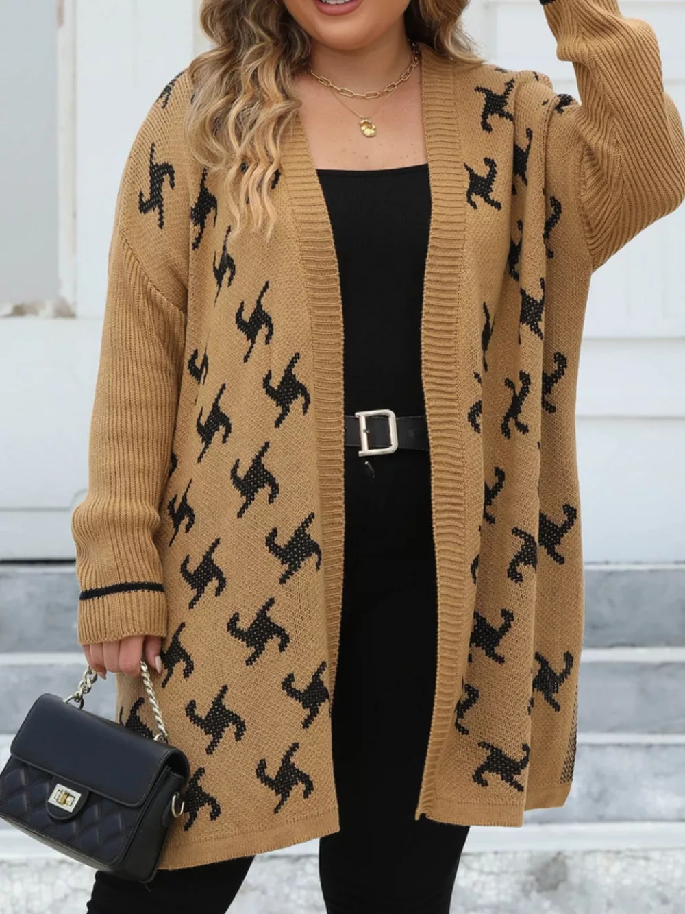 Plus Size Open Front Drop Shoulder Knit Cardigan, image 7