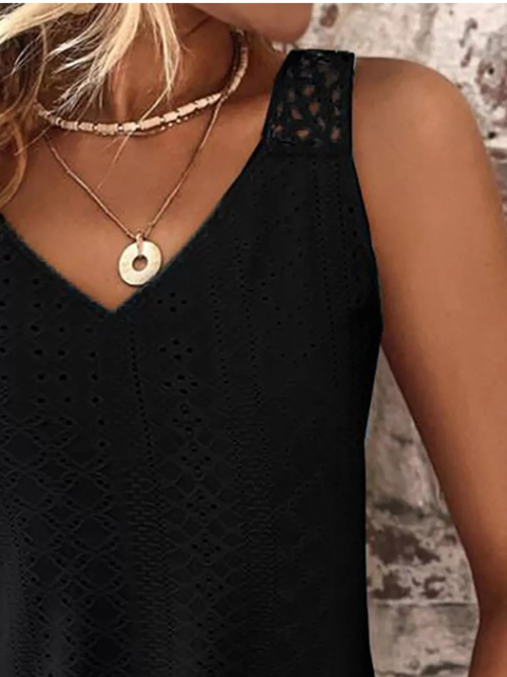 Eyelet Lace Trim V-Neck Tank Top, image 3
