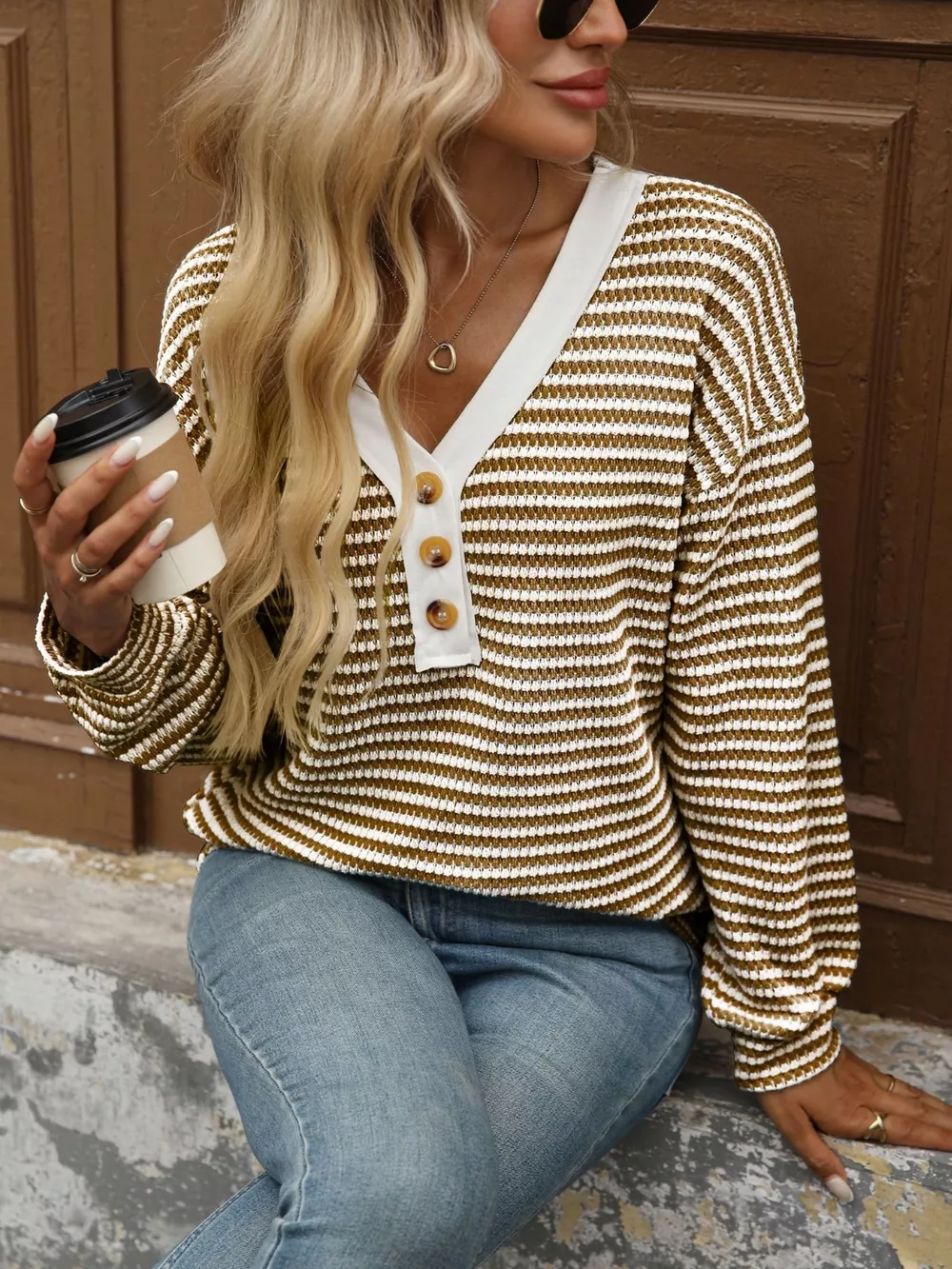 Striped Button Detail Long Sleeve T-Shirt, image 25