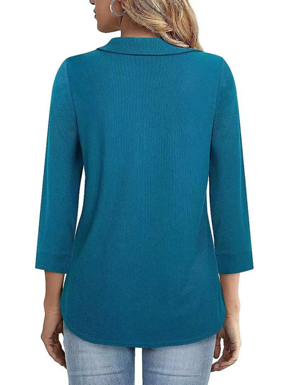 Half Zip Collared Neck Three-Quarter Sleeve T-Shirt, image 6