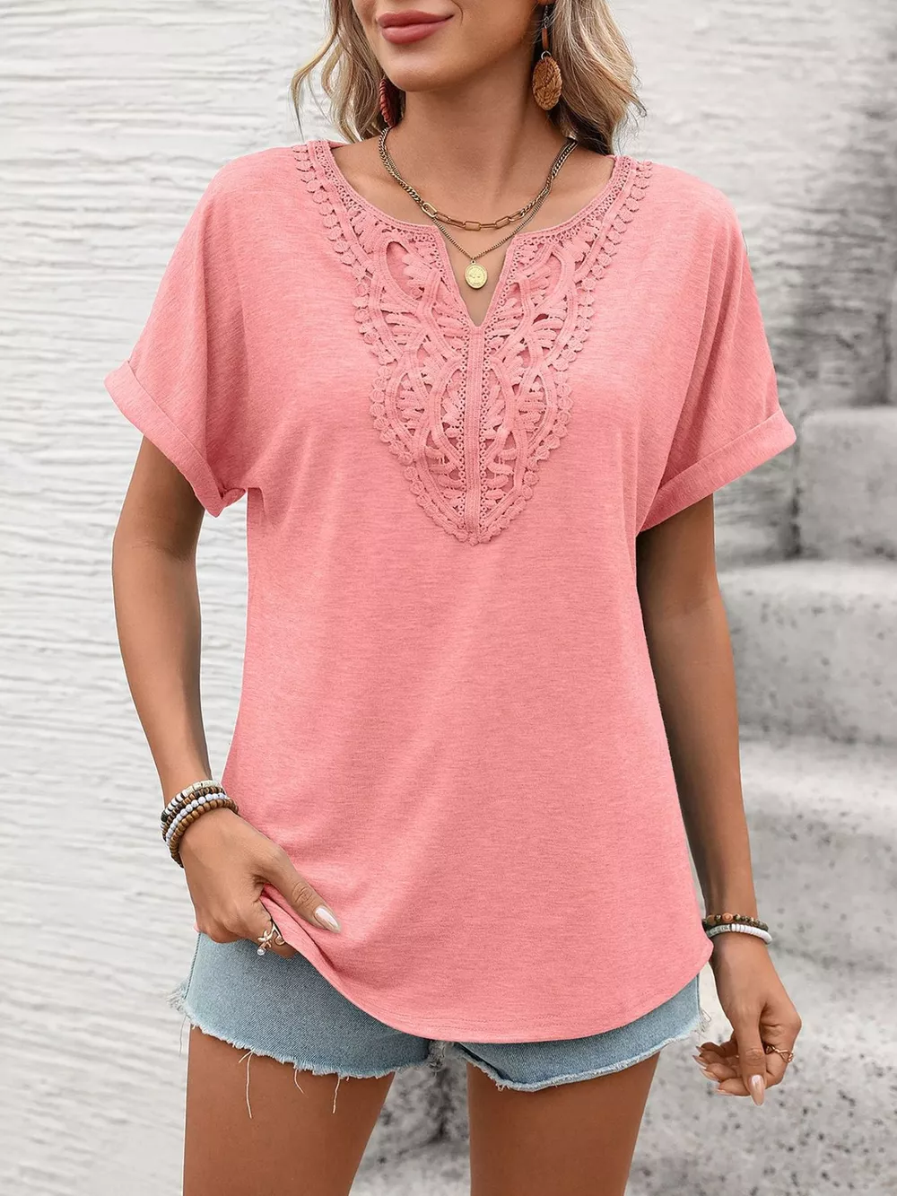 Lace Trim Short Sleeve T-Shirt, image 32