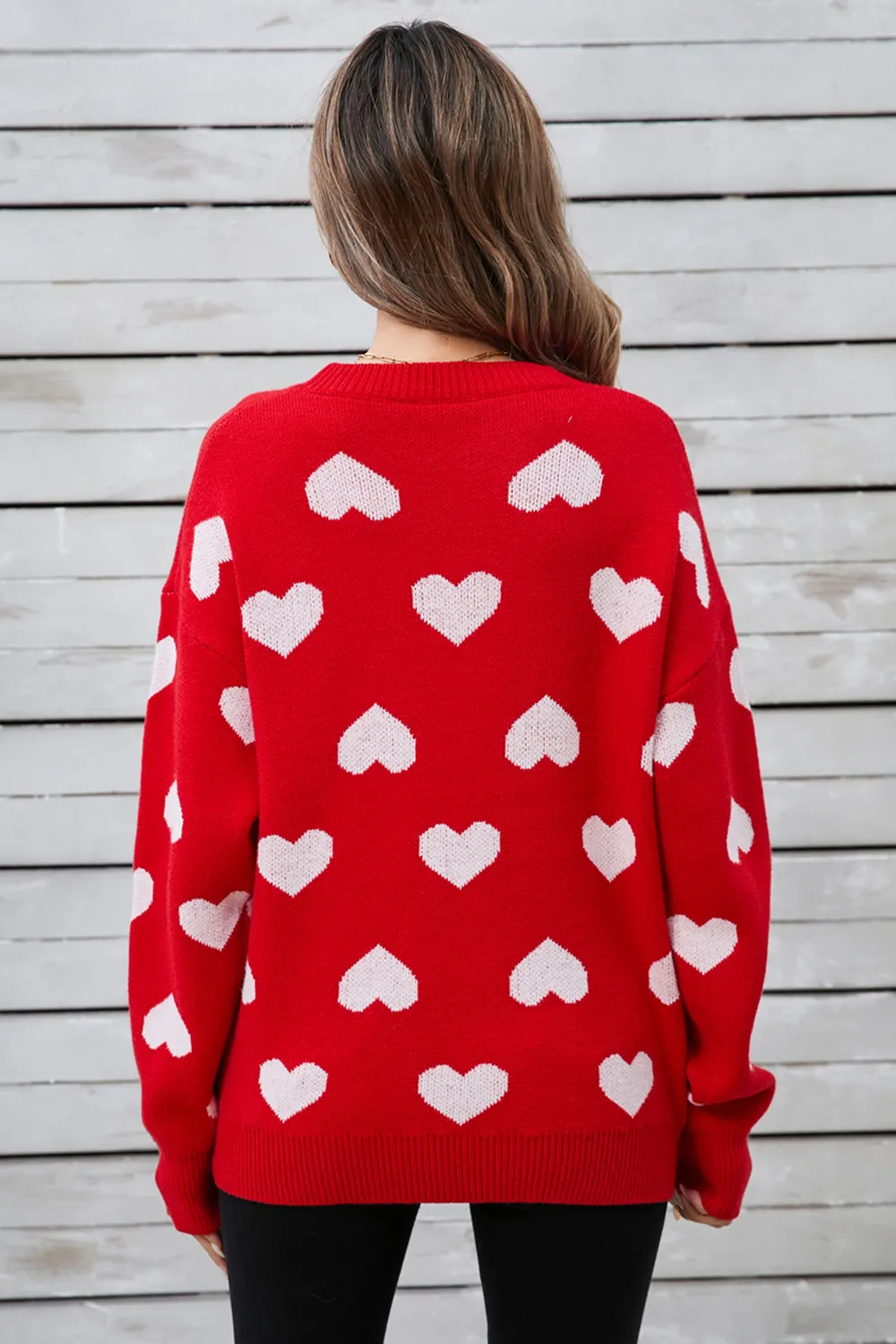 Heart Round Neck Long Sleeve Sweater, image 3
