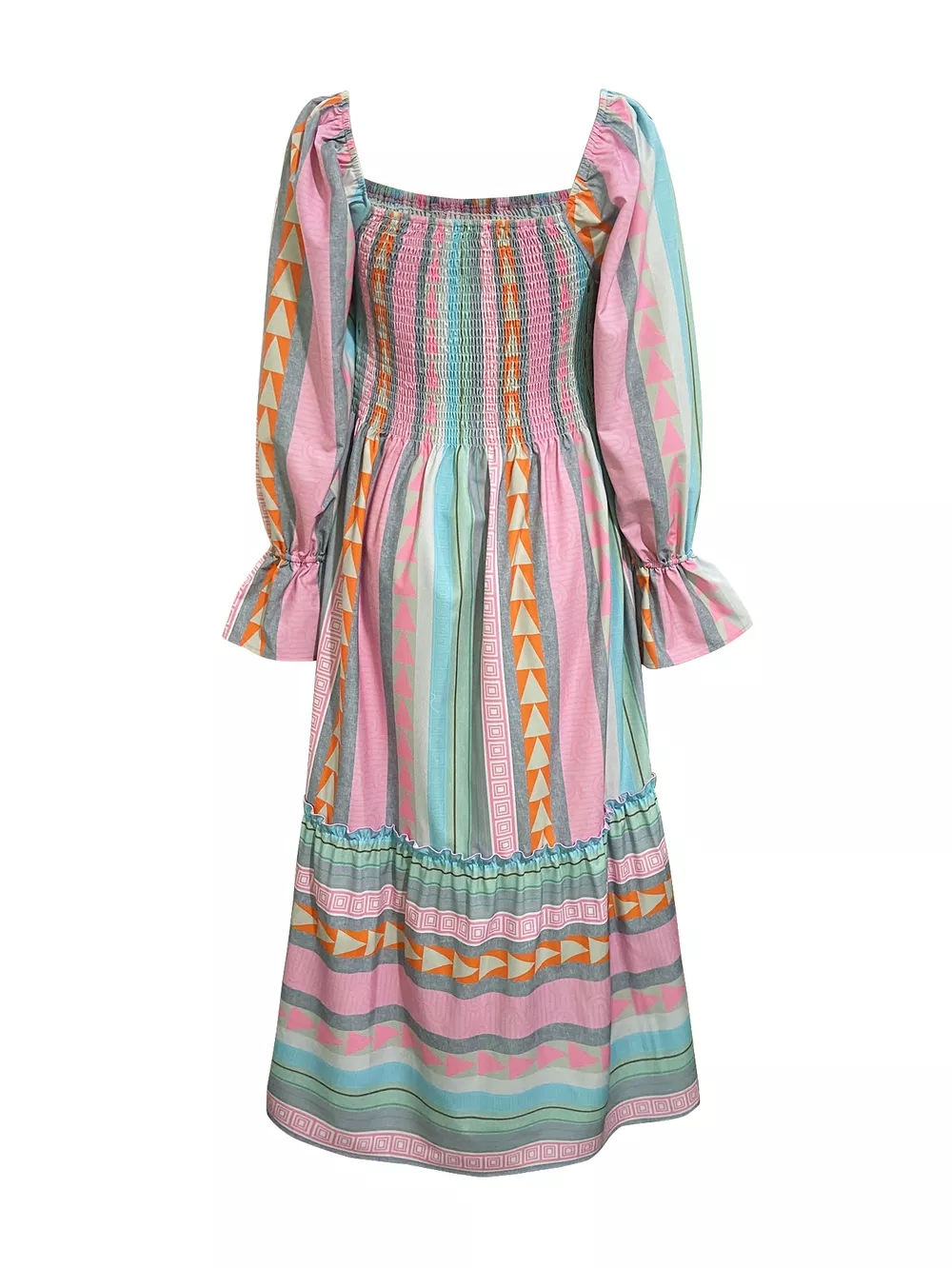 Smocked Square Neck Flounce Sleeve Maxi Dress, image 2