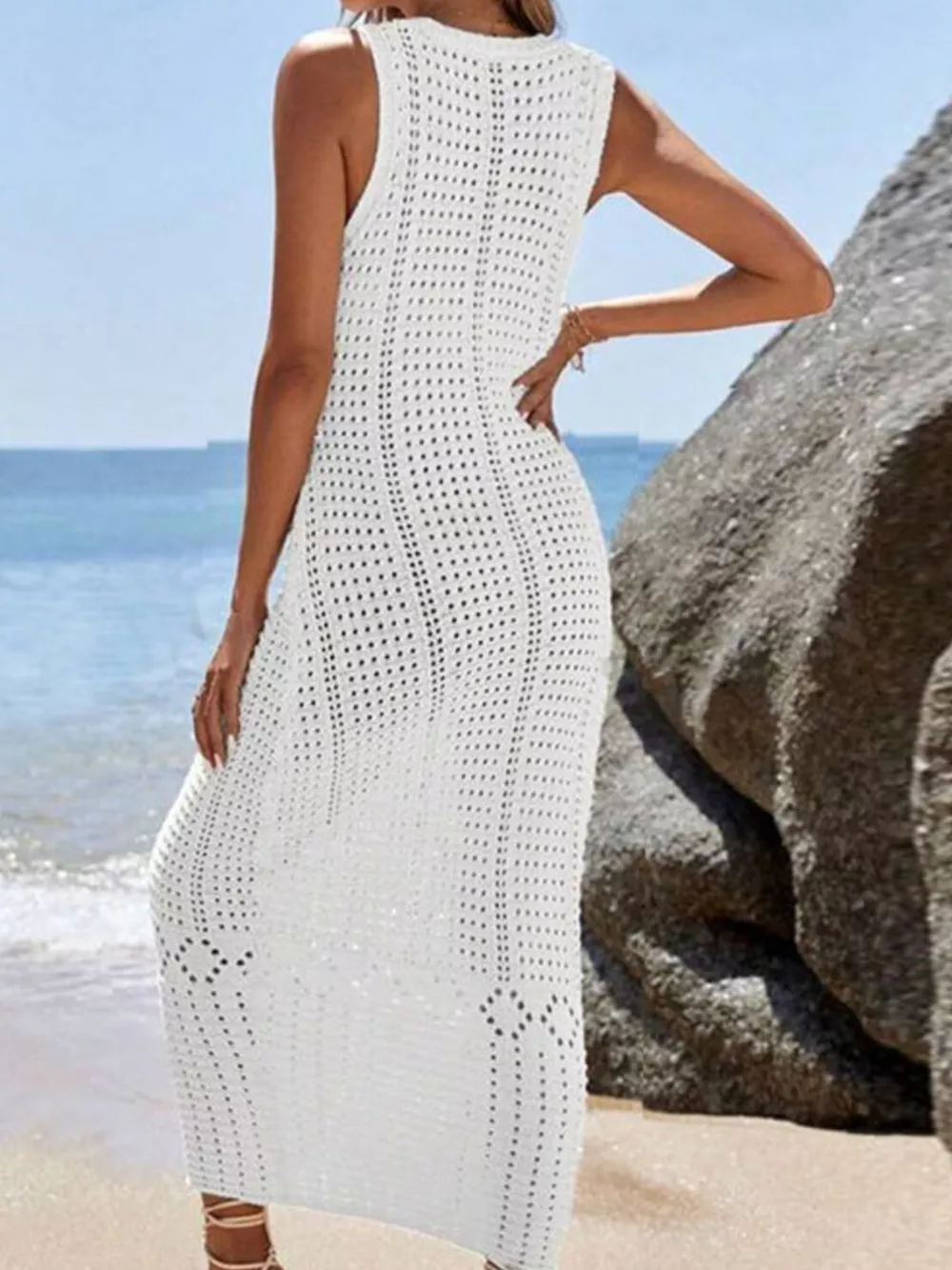 Sleeveless Crochet Knit Cover Up Maxi Dress, image 10