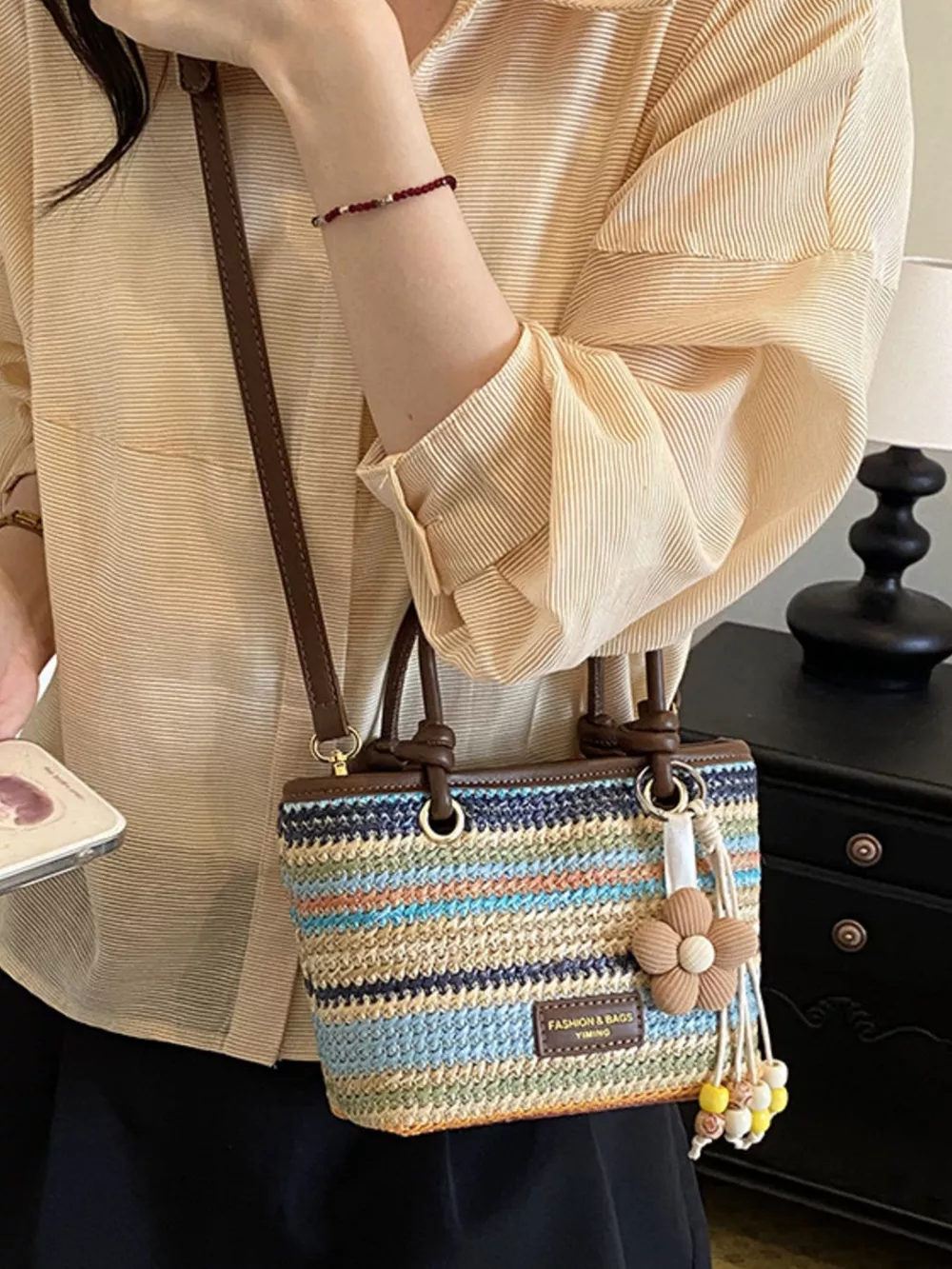 Striped Woven Handbag, image 10