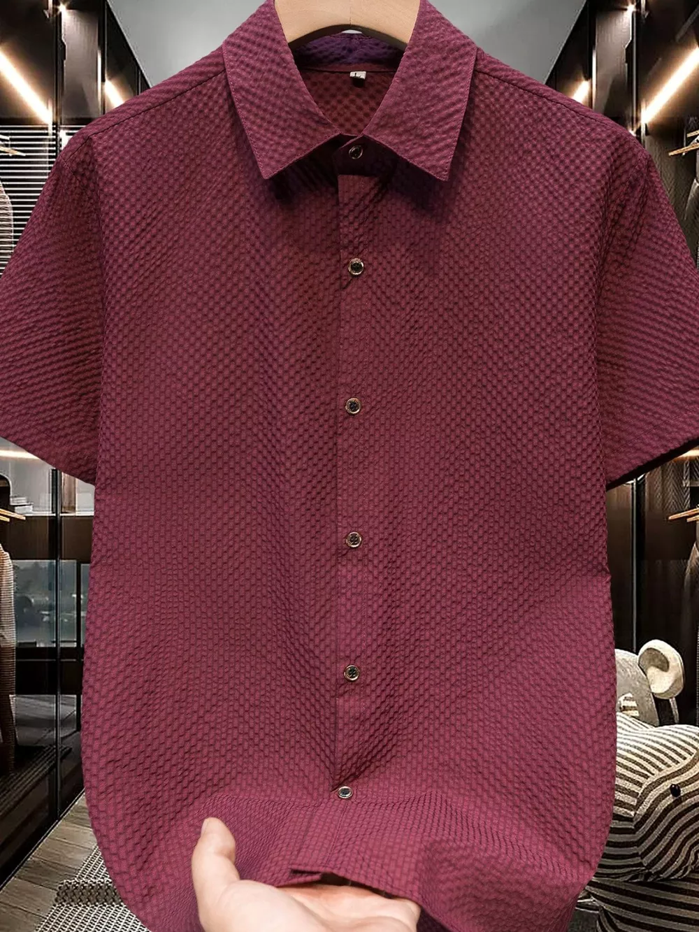 Men's Plus Size Textured Short-Sleeve Shirt, image 5