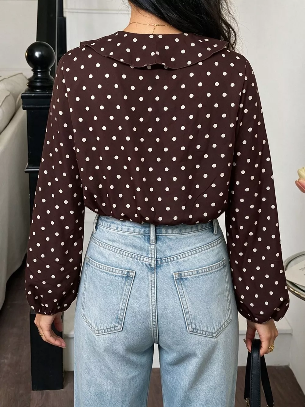 Polka Dot Ruffled V-Neck Bodysuit, image 8