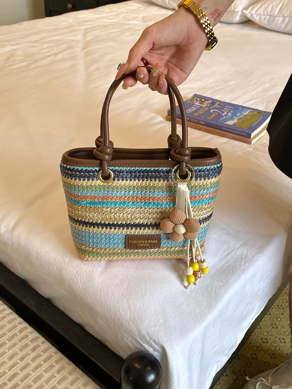 Striped Woven Handbag, image 4