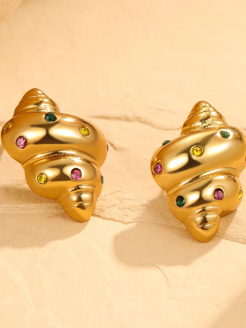 18K Gold-Plated Inlaid Zircon Spiral Earrings, image 2