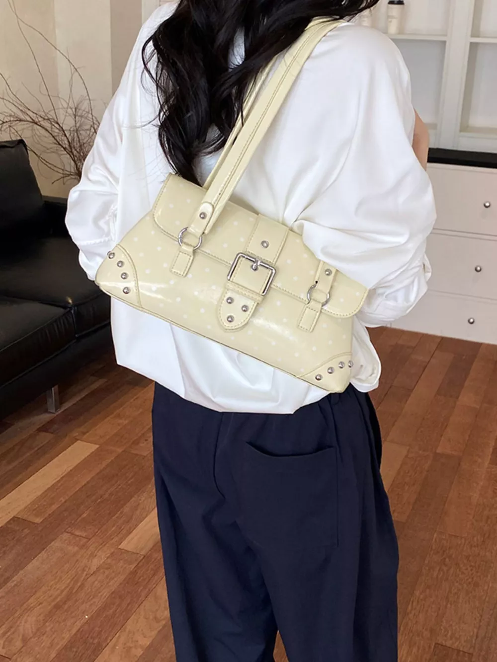 Polka Dot Studded Shoulder Bag, image 7