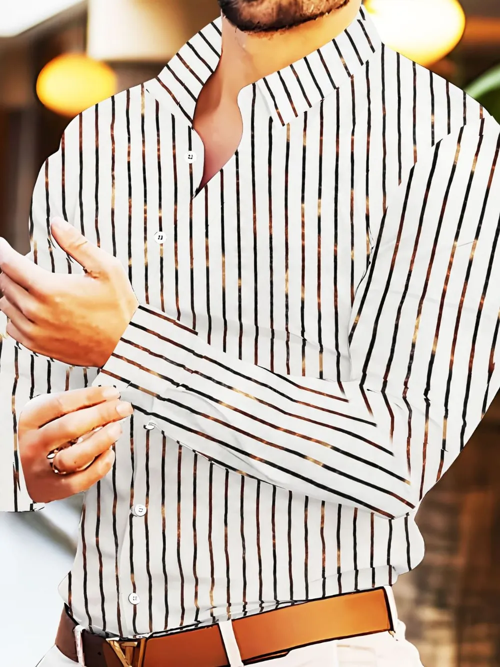 Men's Full Size Striped Button Up Long Sleeve Shirt Plus Size, image 10