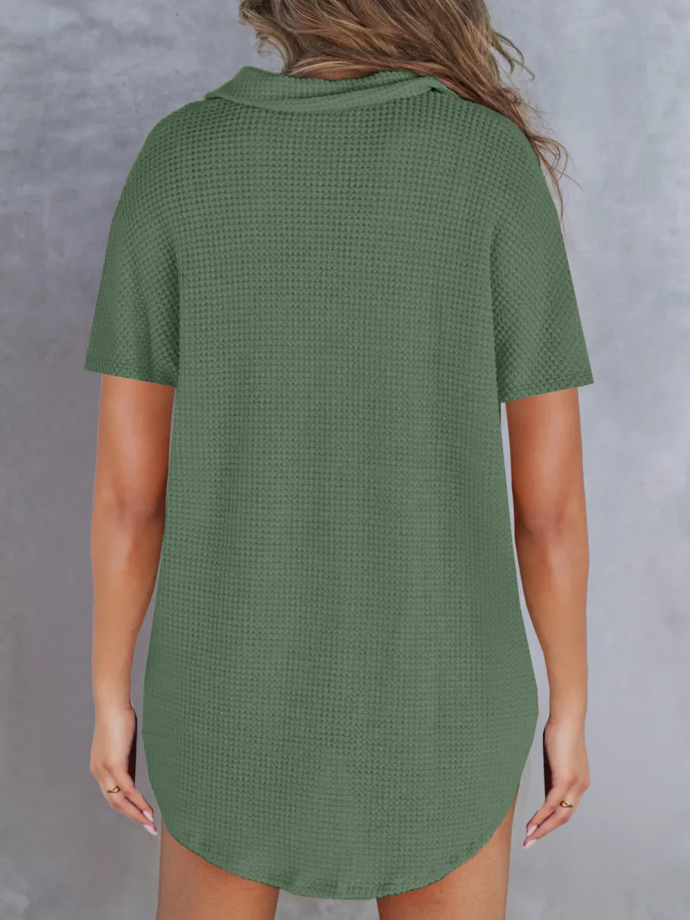 Waffle-Knit Short Sleeve Polo Shirt, image 3