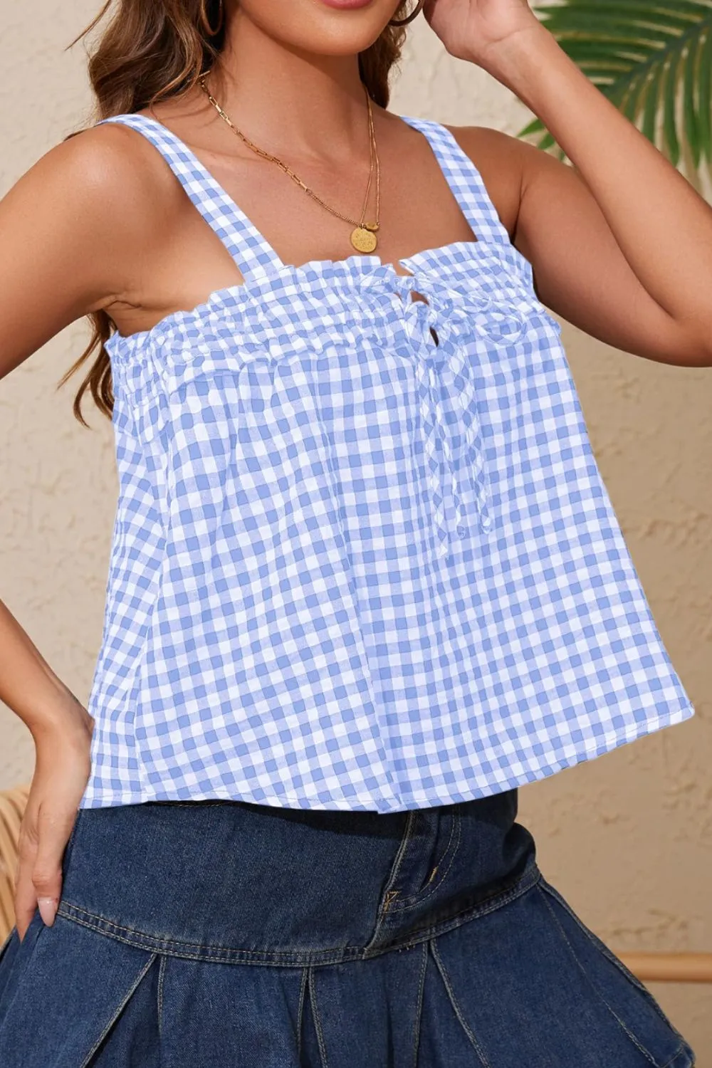Tied Front Textured Square Neck Cami, image 6