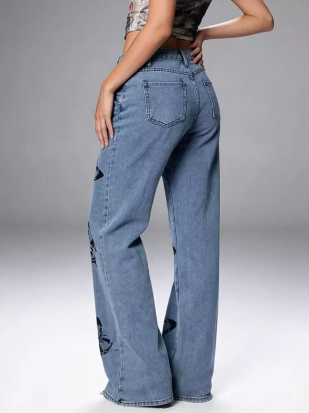 Butterfly Print High-Waisted Wide Leg Jeans, image 4