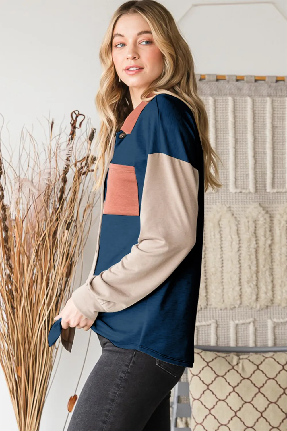 Full Size Color Block Button Down Shirt, image 3