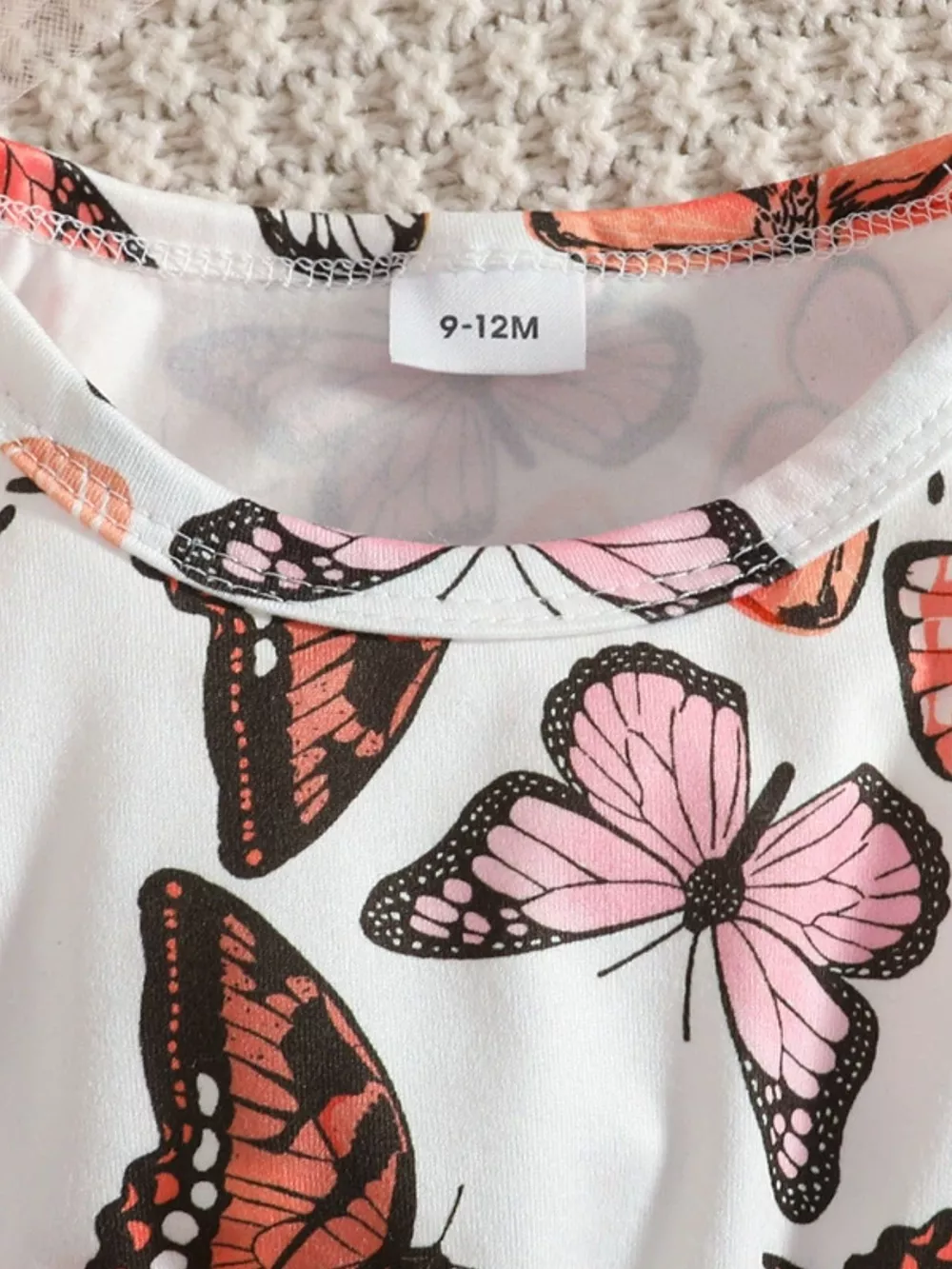 Children's Butterfly Print Dress and Ruffle Trim Cardigan Set with Headband, image 3