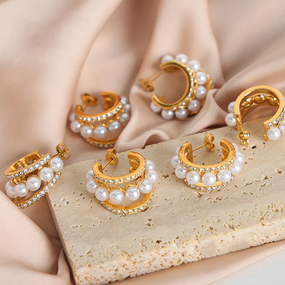 Pearl Titanium Steel C-Hoop Earrings, image 5
