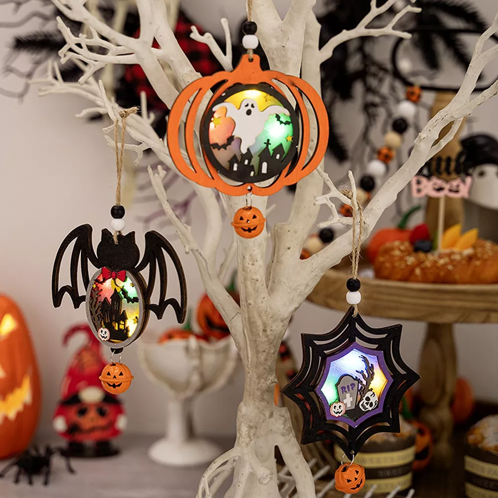 Halloween LED Lighted Wooden Hanging Decorative Ornaments Set, image 4