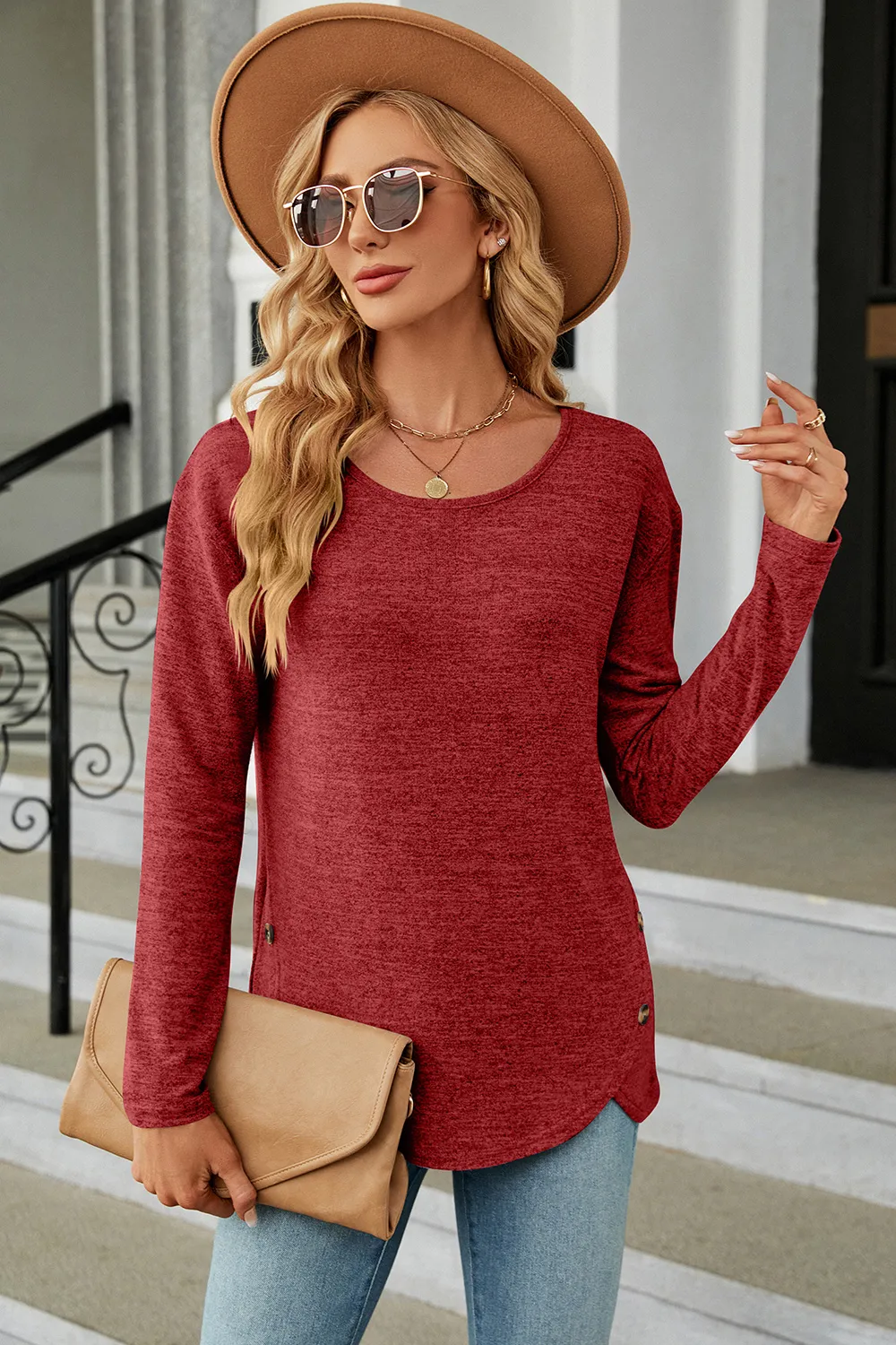 Round Neck Long Sleeve T-Shirt, image 7