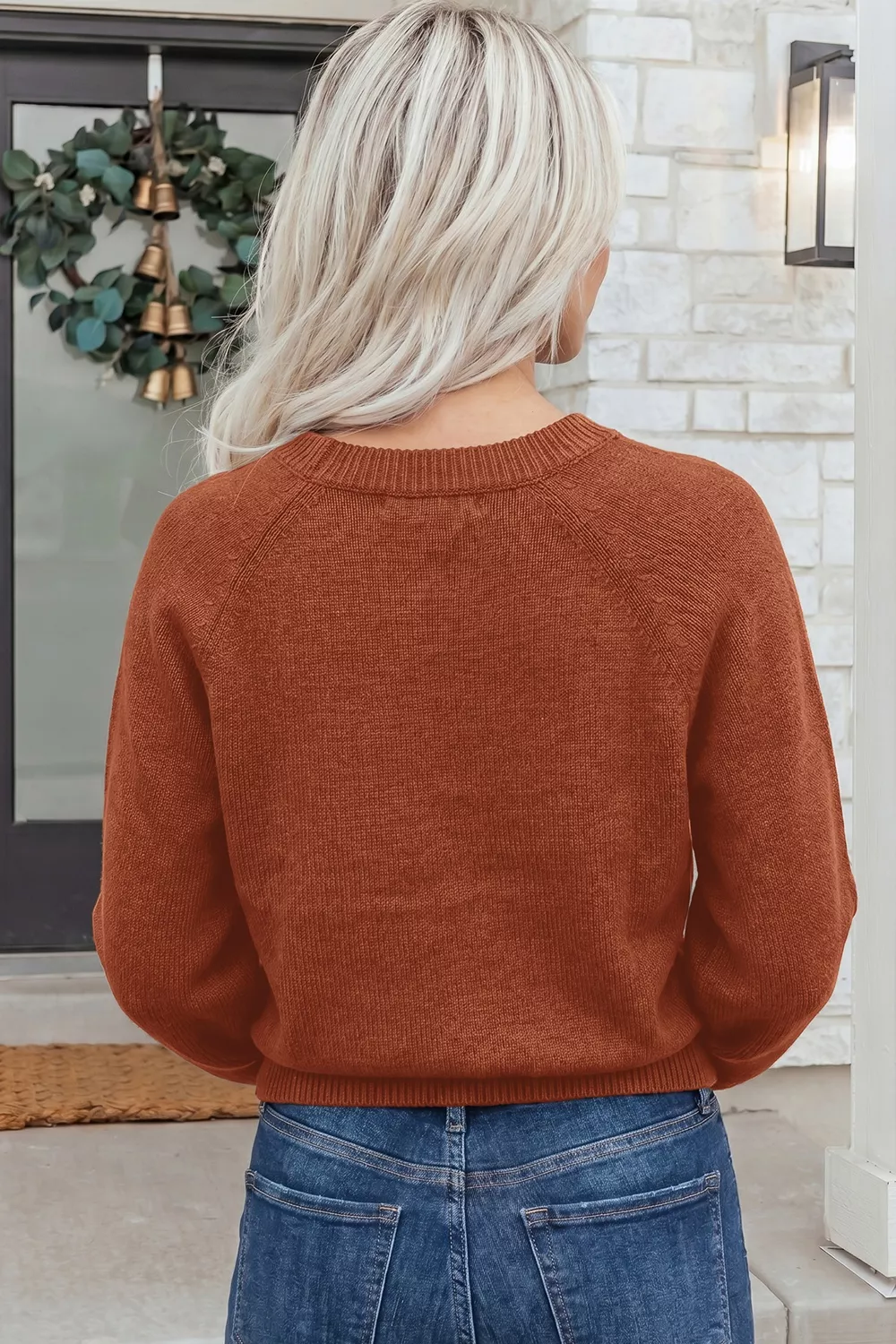 Ribbed Knit Round Neck Short Sleeve Sweater, image 2