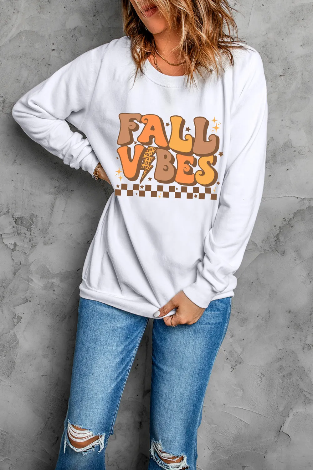 Letter Graphic Round Neck Long Sleeve Sweatshirt, image 2