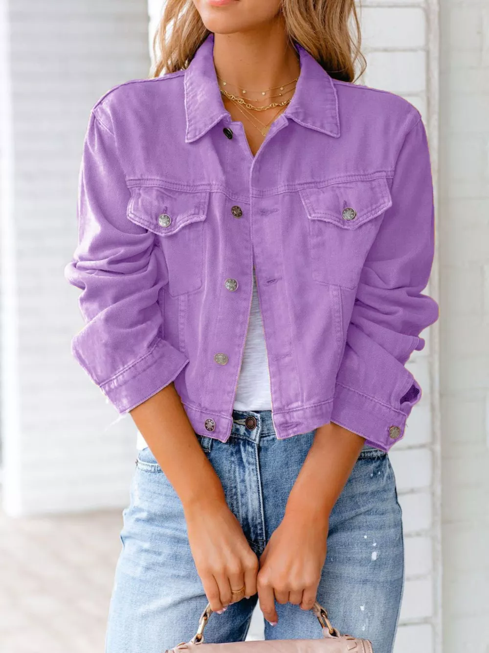 Button Up Long Sleeve Denim Jacket, image 5