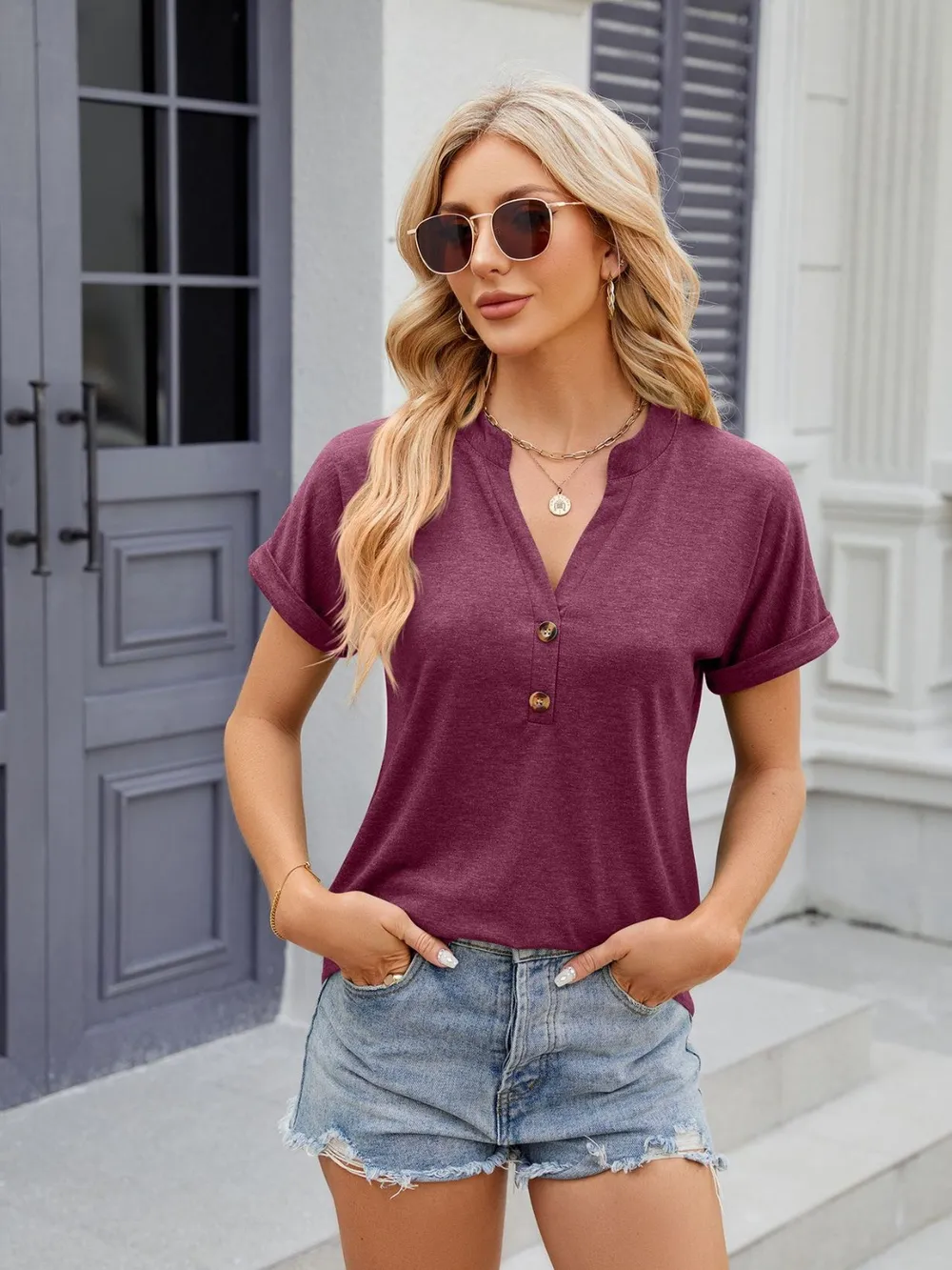 Notched Short Sleeve T-Shirt, image 27