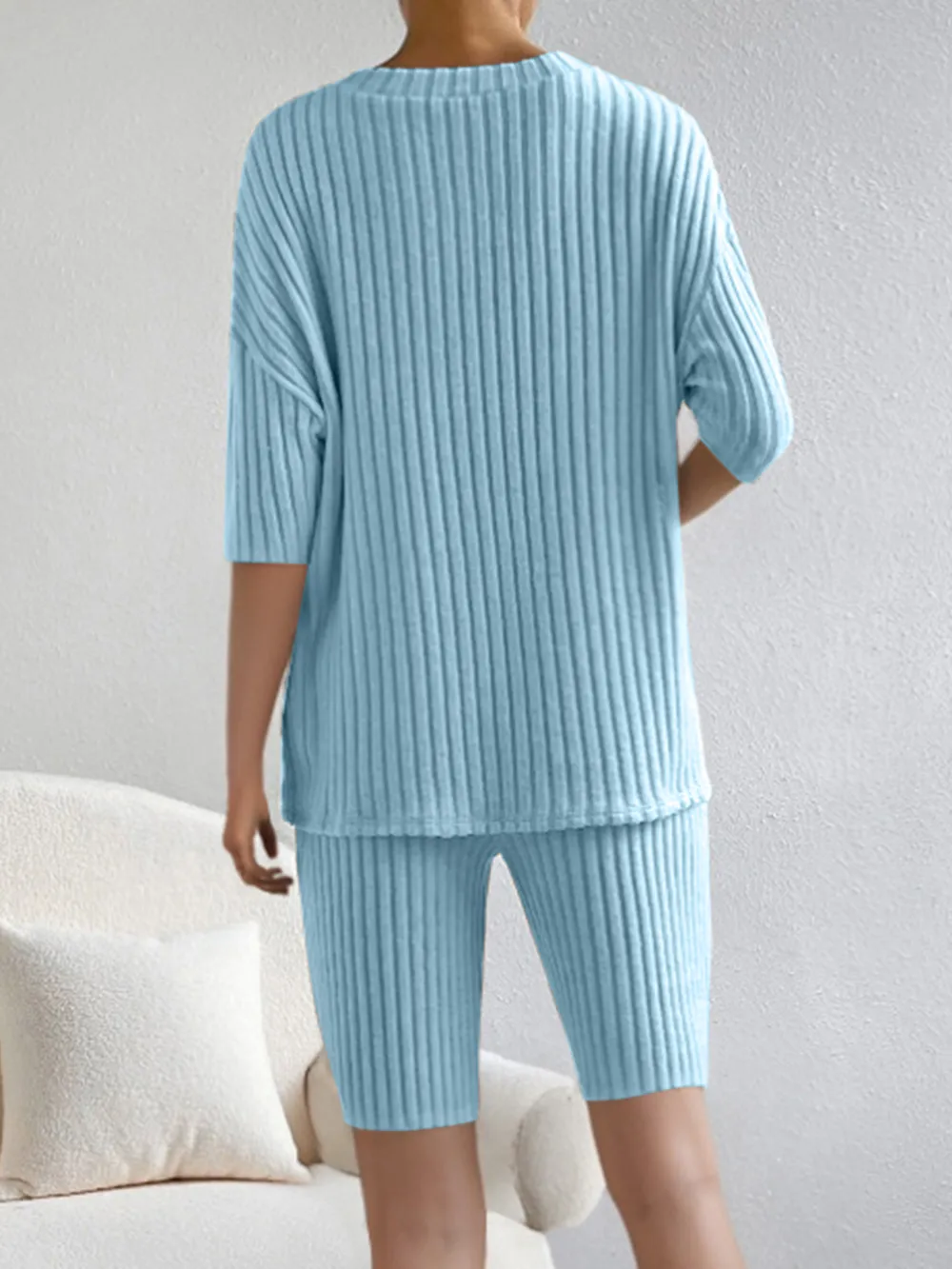 Ribbed V-Neck Top and Shorts Set, image 12