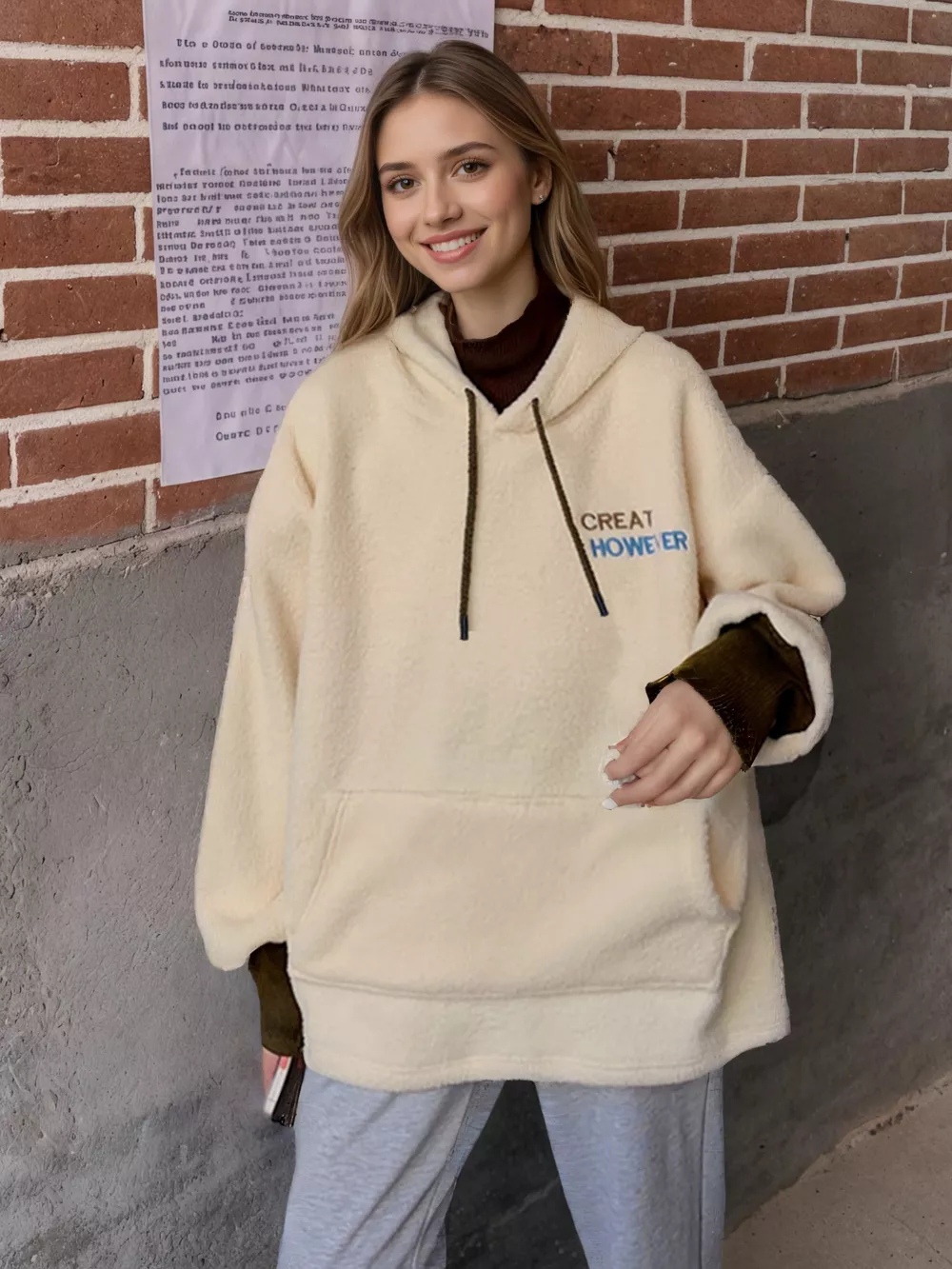 Drawstring Sherpa Kangaroo Pocket Hoodie, image 4