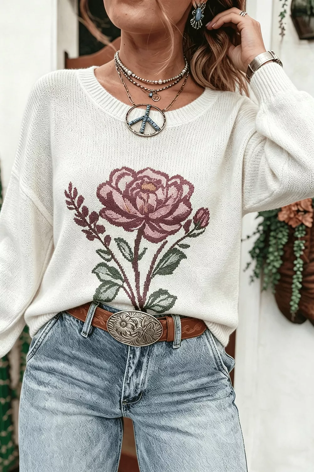 Rose Dropped Shoulder Sweater, image 2