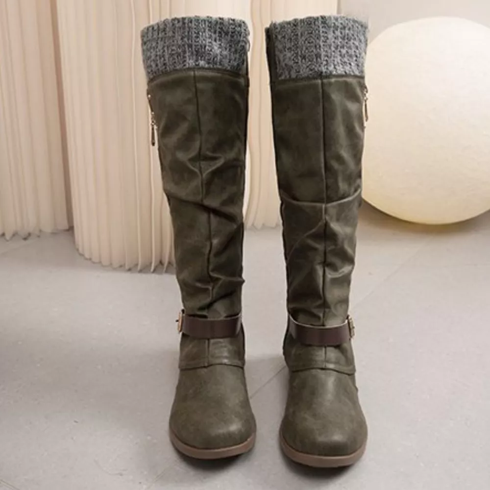 Knee High Slouch Boots with Knit Cuff, image 5