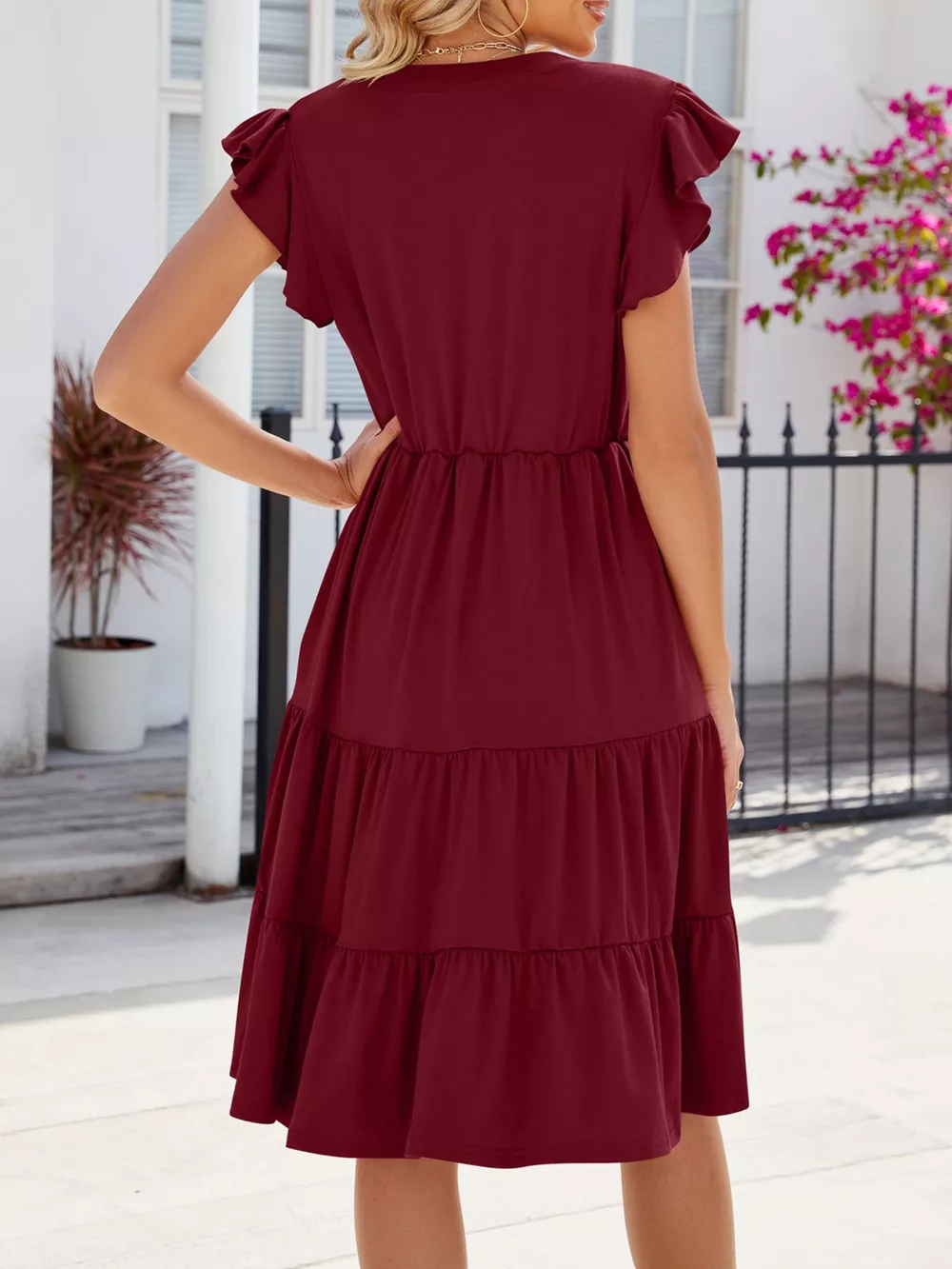 Ruffled Notched Tiered Midi Dress, image 8