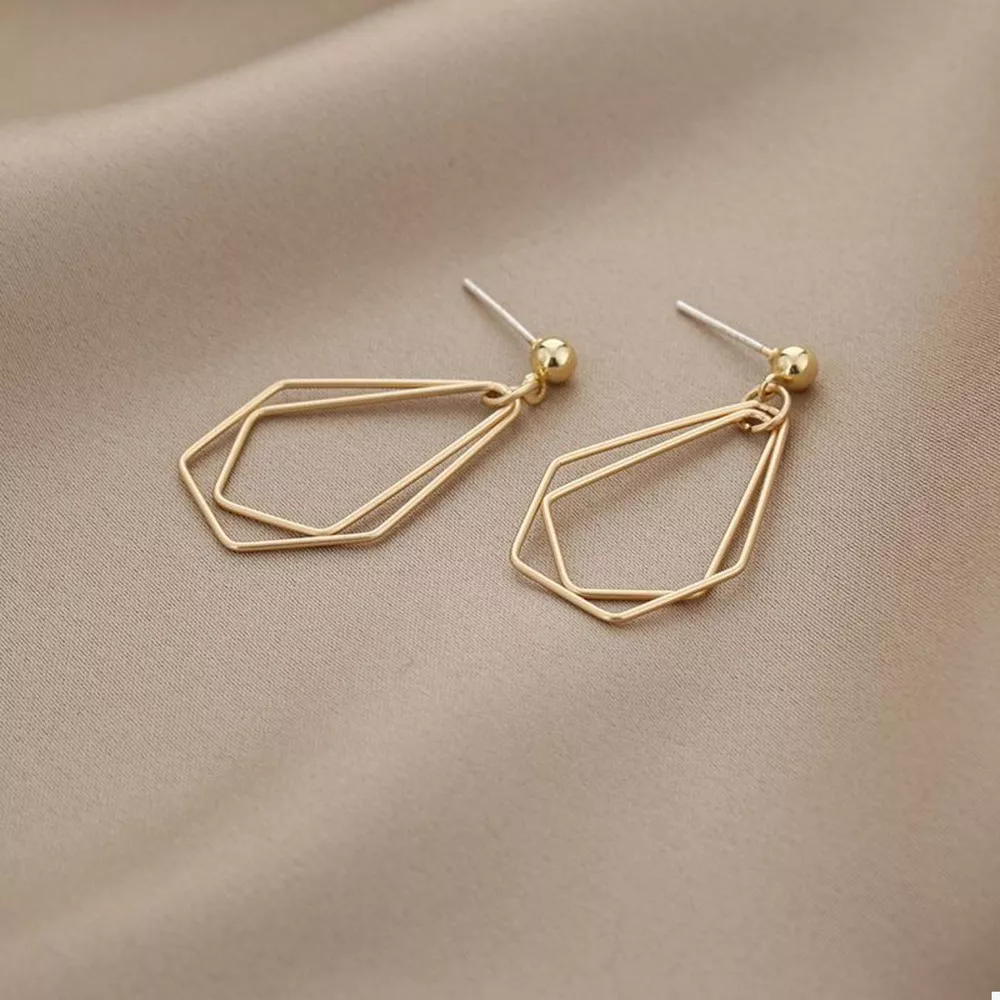 18K Gold-Plated Alloy Geometric Wire Drop Earrings, image 2