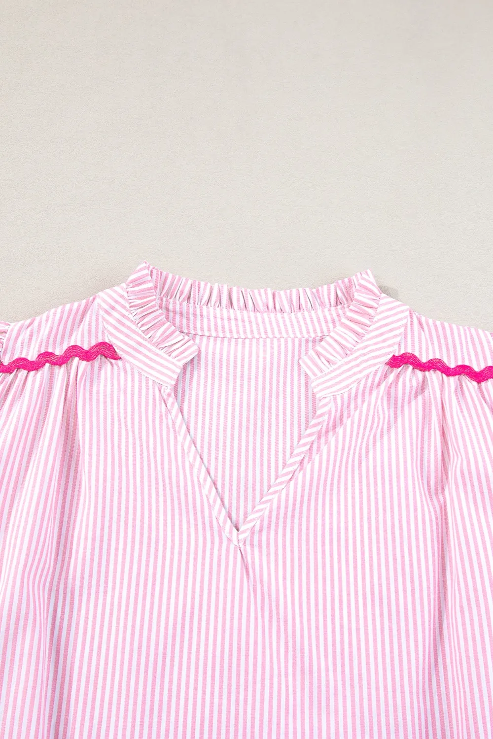 Striped Notched Short Sleeve Blouse, image 3